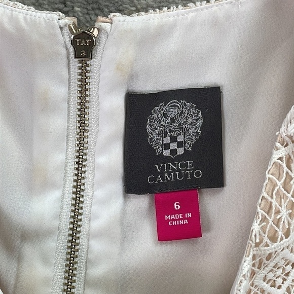 Vince Camuto Ivory Cream Lace Fringe Sheath Dress Sleeveless Career Sz 6 - Picture 9 of 14